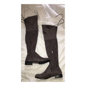 Grey thigh high boots